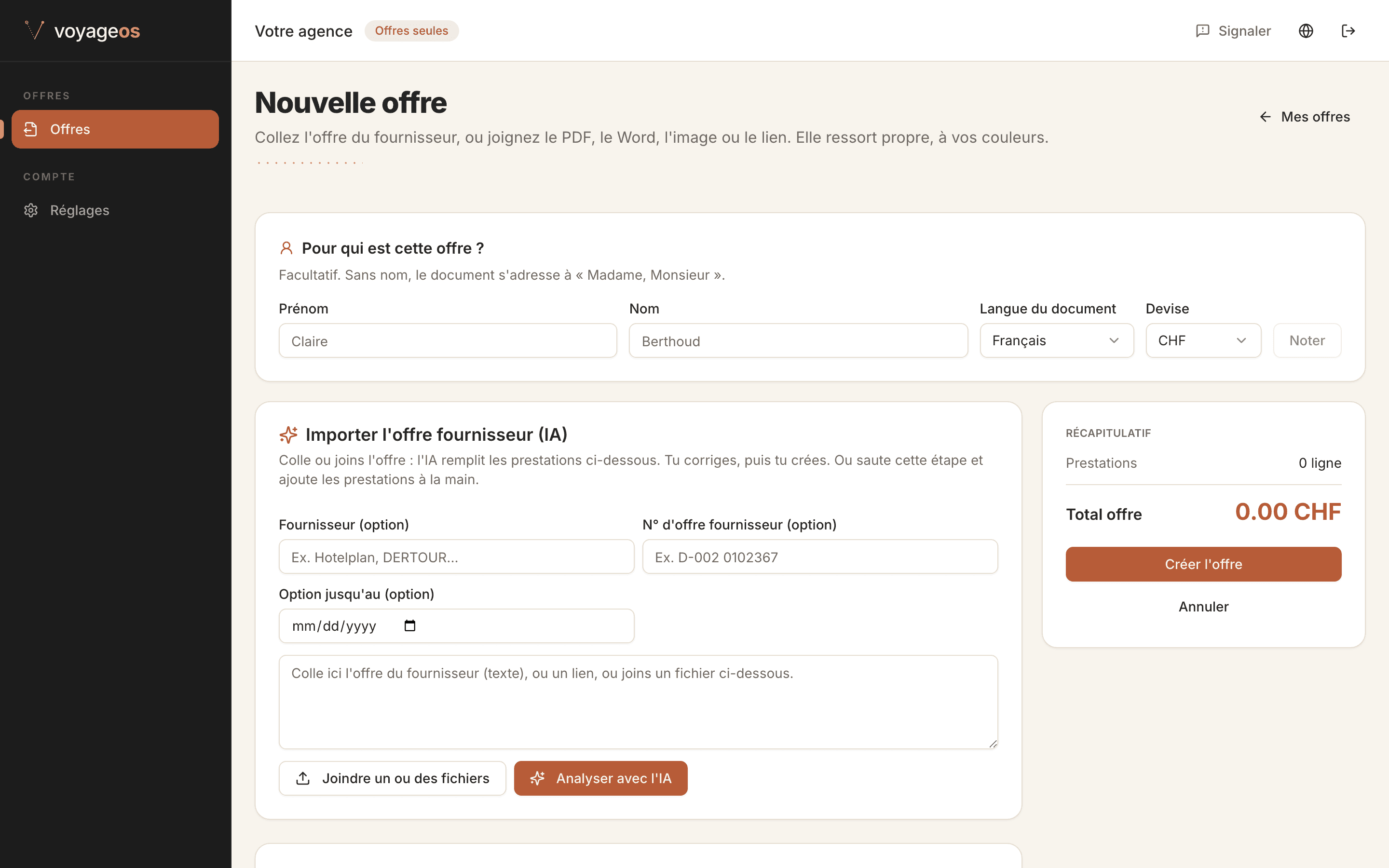 Vous déposez l'offre